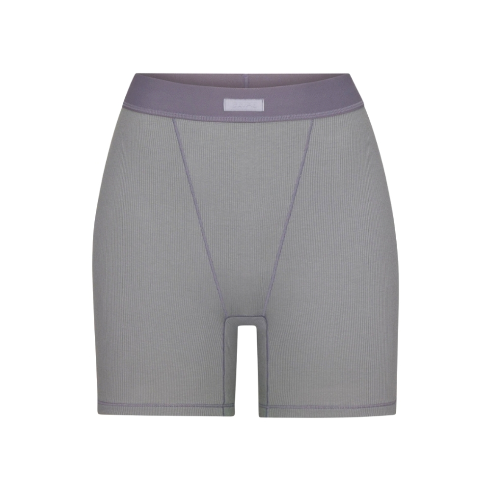SKIMS Cotton Ribbed Boxer Shorts Pacific Gray - Picture 2 of 6
